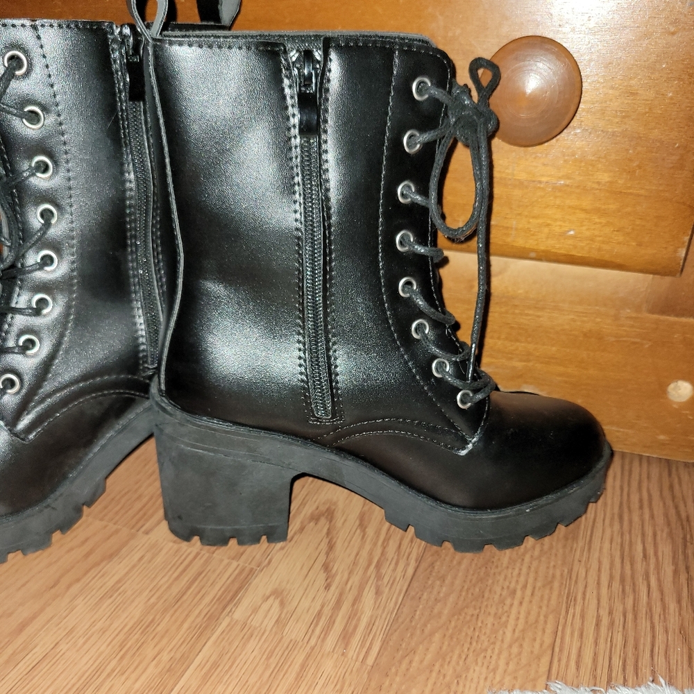 Forever 21 Shiny Black Combat Boots